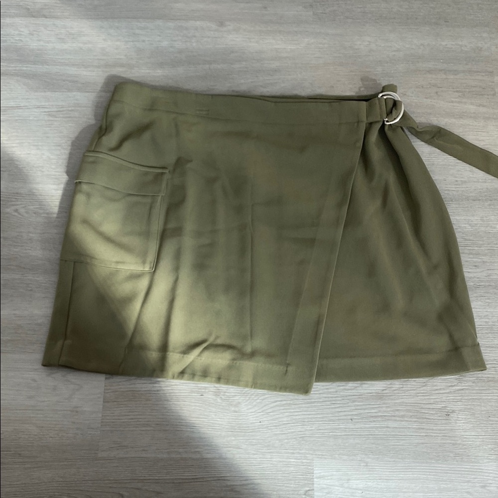 Olive Green Wrap Skirt with Pocket